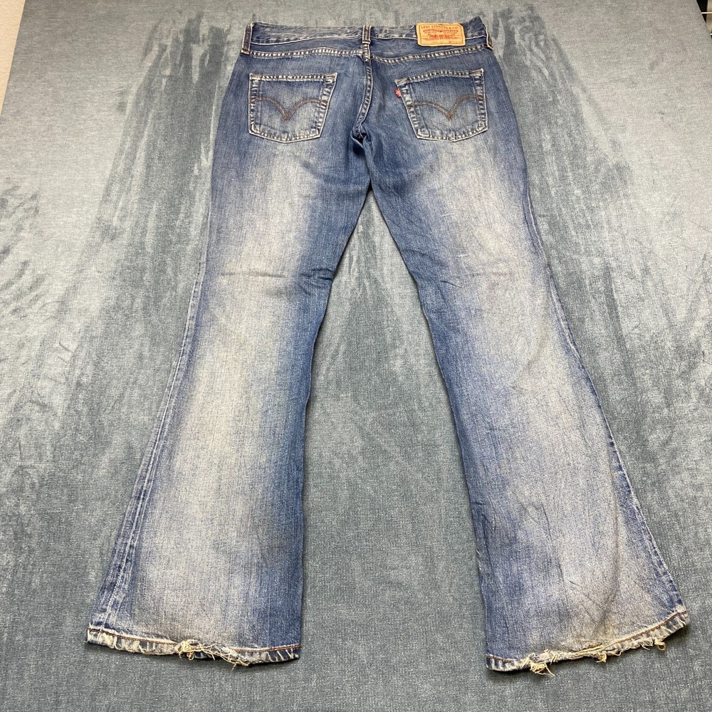 Vintage Levi's 569 Jeans Women 03 30x32 Blue Denim Medium Wash Flare Leg Raw Hem